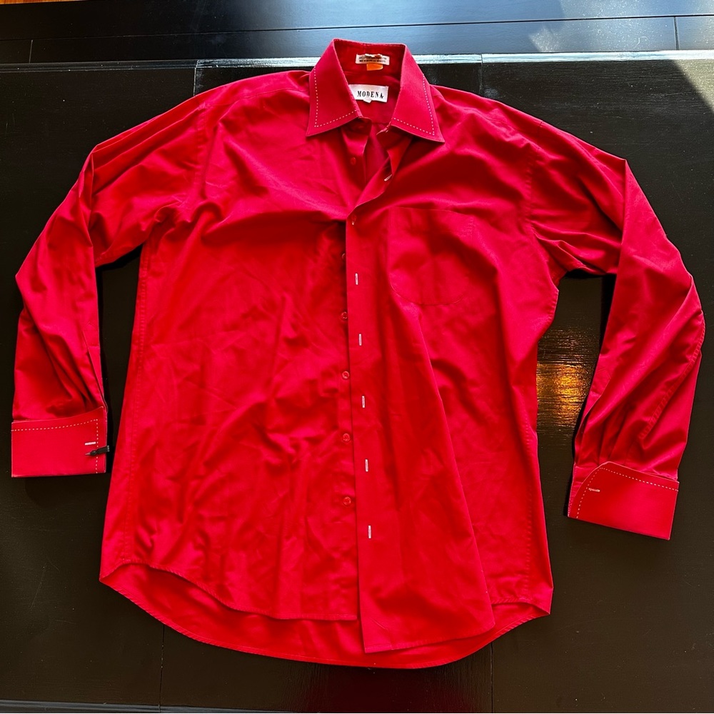 Vintage Modena Red 2XL XXL Western White Cowboy Look Stitching Oversize Long